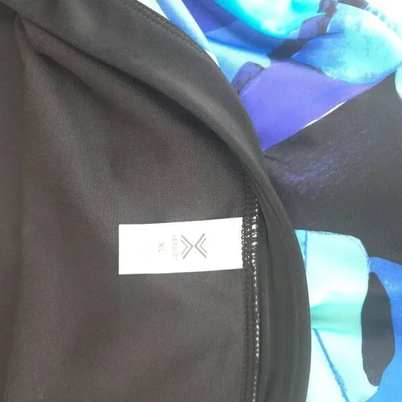 Womens XL Tropical Leaf Print Swim Bottoms Black Blue - Picture 3 of 3